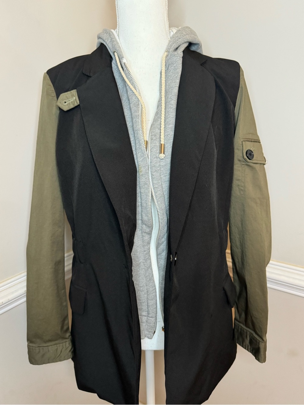 Vici Two-Tone Black & Olive Military Field Blazer Size L
